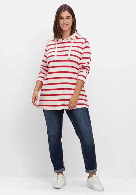 sheego Gestreiftes Langarmshirt mit Kapuze - offwhite gestreift sheego Verkauf