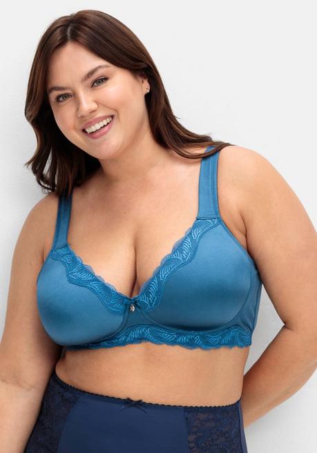 sheego Spitzen-BH ohne Bügel, mit wattierten Cups - blau sheego Top Angebot