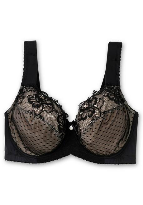 sheego Bügel-BH mit Spitze und Kontrastfutter aus Mesh - schwarz+taupe sheego Zeitlich begrenztes Angebot
