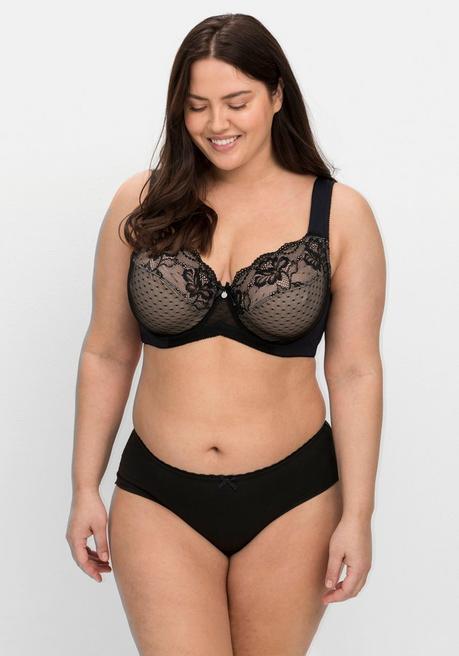 sheego Bügel-BH mit Spitze und Kontrastfutter aus Mesh - schwarz+taupe sheego Zeitlich begrenztes Angebot