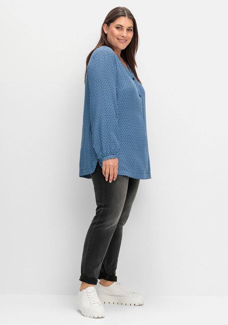 sheego Longtunika mit Minimaldruck und Knopfleiste - tiefblau gemustert sheego Nur noch ein Tag übrig