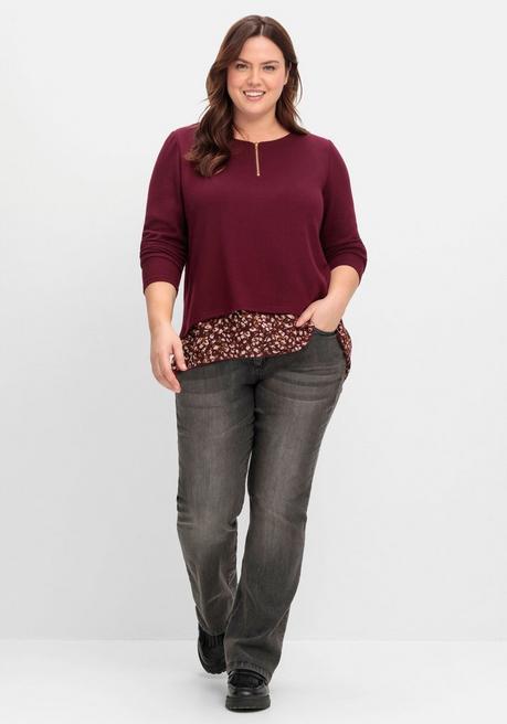 sheego by Joe Browns Longshirt aus Feinstrick, mit Chiffonfutter - weinrot sheego Super Rabatt