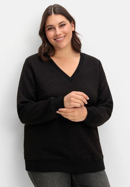 sheego Sweatshirt mit Steppmuster und V-Ausschnitt - schwarz sheego Riesige Rabatte