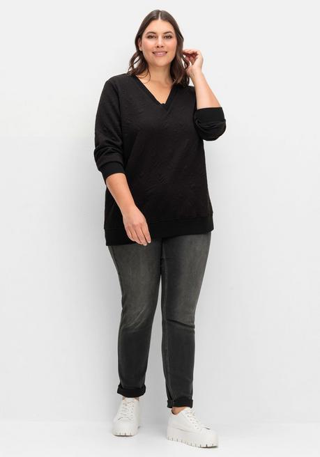 sheego Sweatshirt mit Steppmuster und V-Ausschnitt - schwarz sheego Riesige Rabatte