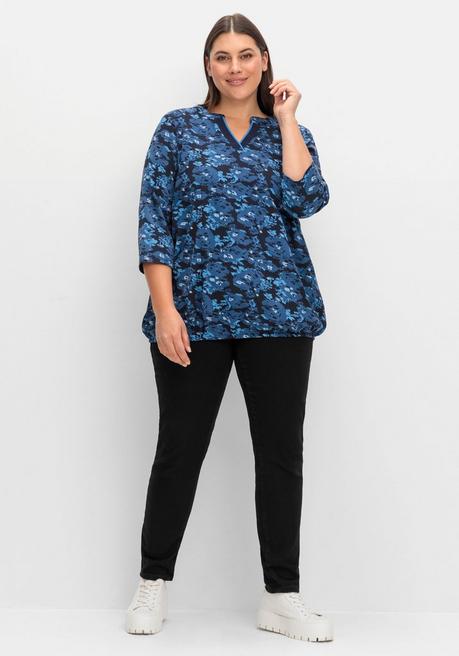 sheego 3/4-Arm-Shirt mit floralem Alloverdruck - tiefblau gemustert sheego 50% Rabatt mit kostenlosem Versand