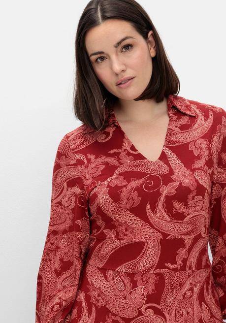 sheego by Joe Browns Jerseykleid mit Paisleydruck und Blusenkragen - weinrot gemustert sheego Fabrikladen