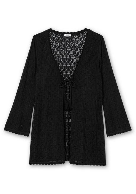 sheego Lange Ajour-Strickjacke mit Bindeband - schwarz sheego Speichern exportieren