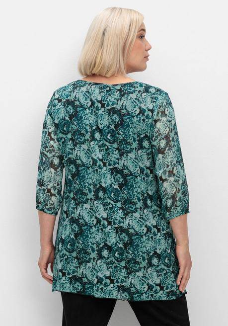 sheego Lange Tunika aus bedrucktem Chiffon, gefüttert - jade gemustert sheego 50% Rabatt für begrenzte Zeit
