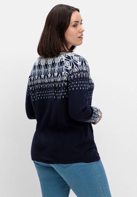 sheego Jacquard-Pullover mit Norwegermuster - marine gemustert sheego Online