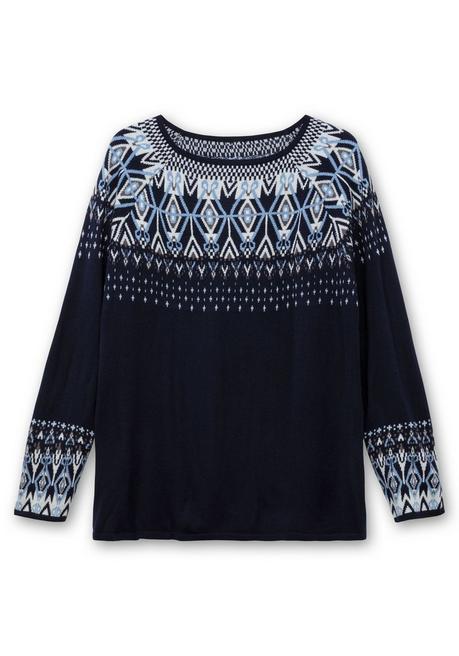 sheego Jacquard-Pullover mit Norwegermuster - marine gemustert sheego Online