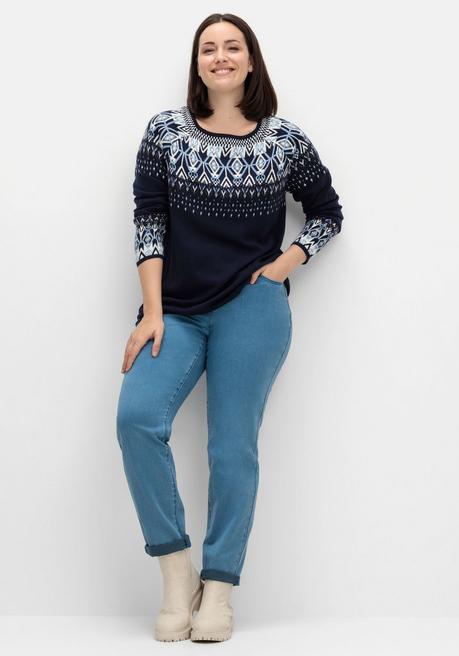 sheego Jacquard-Pullover mit Norwegermuster - marine gemustert sheego Online