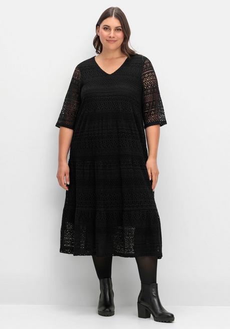 sheego Stufenkleid aus Spitze, mit blickdichtem Futter - schwarz sheego Angebote
