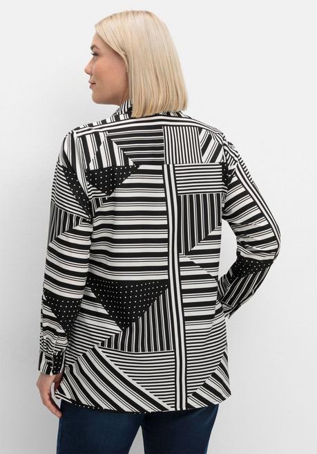 sheego Hemdbluse mit grafischem Patchwork-Druck - schwarz gemustert sheego Schlussverkauf