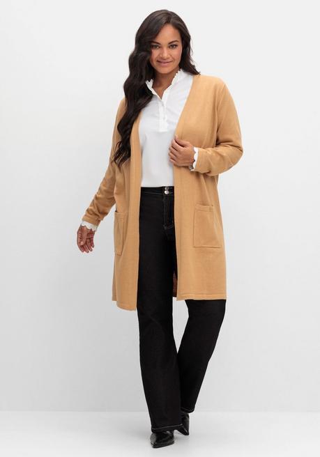 sheego Lange Strickjacke in offener Form, mit Taschen - camelfarben sheego Günstiger Verkauf