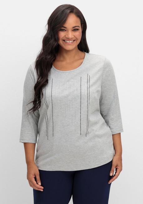 sheego 3/4-Arm-Shirt mit Glitzerstein-Applikation - grau sheego Fabrikverkauf