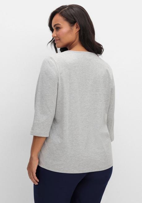 sheego 3/4-Arm-Shirt mit Glitzerstein-Applikation - grau sheego Fabrikverkauf