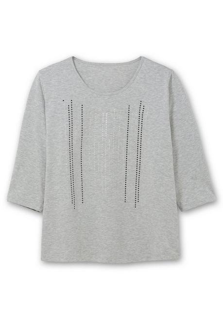 sheego 3/4-Arm-Shirt mit Glitzerstein-Applikation - grau sheego Fabrikverkauf