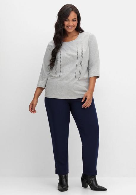 sheego 3/4-Arm-Shirt mit Glitzerstein-Applikation - grau sheego Fabrikverkauf