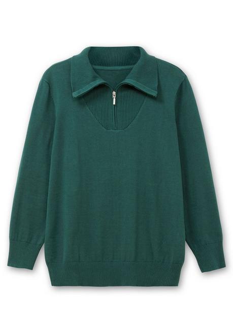 sheego Pullover mit Troyerkragen und Reißverschluss - tannengrün sheego Fabrik Onlineshop