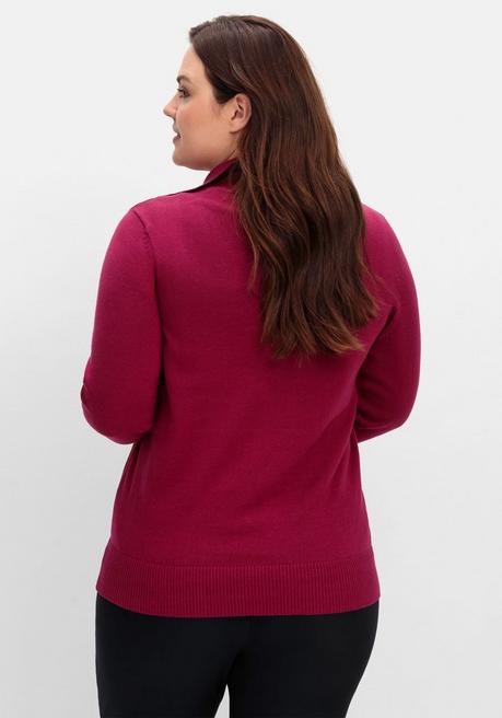 sheego Pullover mit Troyerkragen und Reißverschluss - weinrot sheego Fabrikpreis