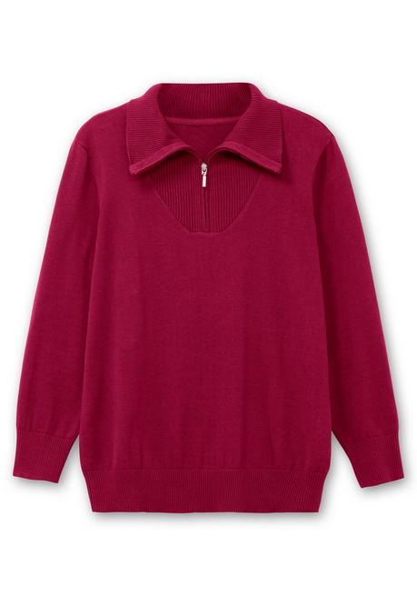 sheego Pullover mit Troyerkragen und Reißverschluss - weinrot sheego Fabrikpreis