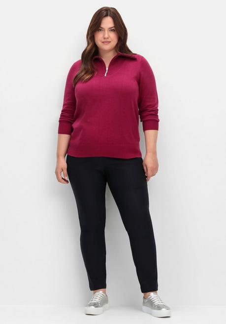 sheego Pullover mit Troyerkragen und Reißverschluss - weinrot sheego Fabrikpreis