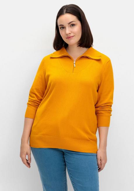 sheego Pullover mit Troyerkragen und Reißverschluss - ocker sheego Sonderangebot