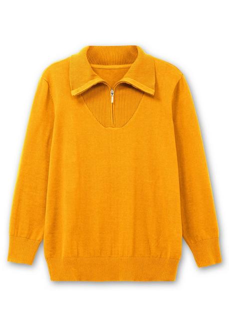 sheego Pullover mit Troyerkragen und Reißverschluss - ocker sheego Sonderangebot