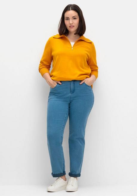 sheego Pullover mit Troyerkragen und Reißverschluss - ocker sheego Sonderangebot