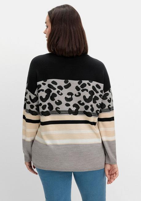 sheego Jacquard-Pullover im Mustermix, mit Animalprint - schwarz gemustert sheego Begrenztes Angebot