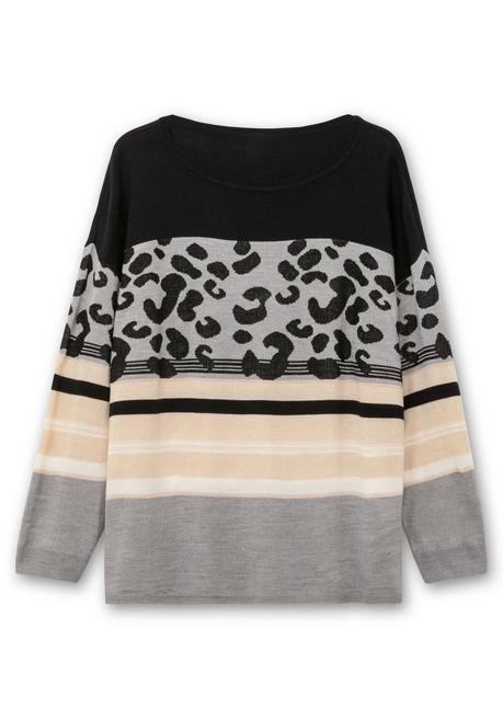 sheego Jacquard-Pullover im Mustermix, mit Animalprint - schwarz gemustert sheego Begrenztes Angebot