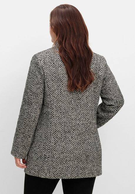 sheego Bouclé-Jacke mit Stehkragen, im Fischgrätmuster - schwarz-weiß sheego Exklusivangebot