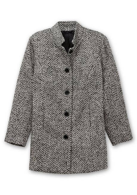 sheego Bouclé-Jacke mit Stehkragen, im Fischgrätmuster - schwarz-weiß sheego Exklusivangebot