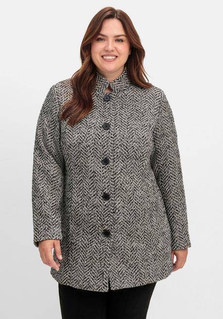 sheego Bouclé-Jacke mit Stehkragen, im Fischgrätmuster - schwarz-weiß sheego Exklusivangebot