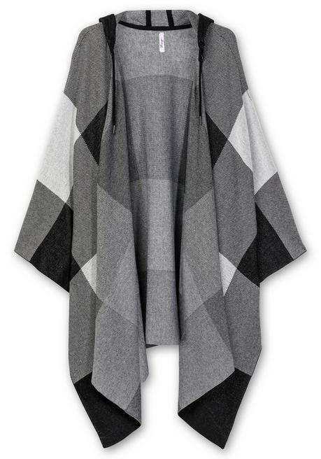 sheego Kariertes Poncho-Cape mit Kapuze, offene Form - schwarz-weiß sheego Jubiläumsangebot