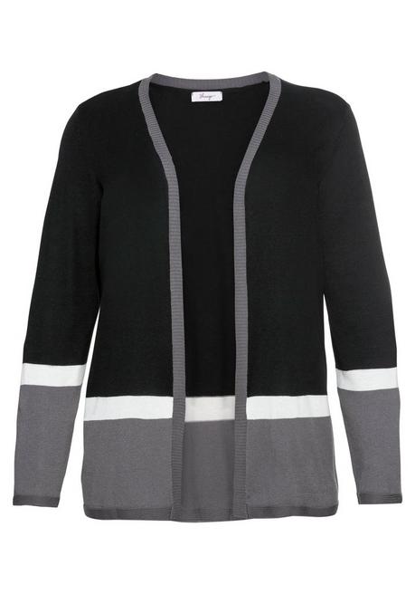 sheego Strickjacke im Colourblocking-Stil, in offener Form - schwarz sheego Zeitlich begrenztes Angebot