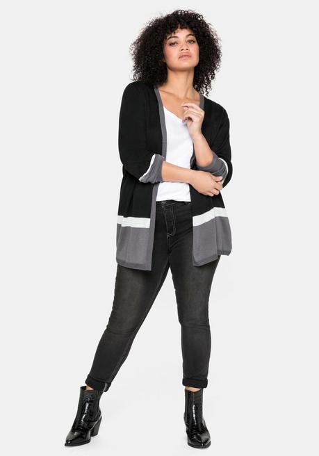 sheego Strickjacke im Colourblocking-Stil, in offener Form - schwarz sheego Zeitlich begrenztes Angebot