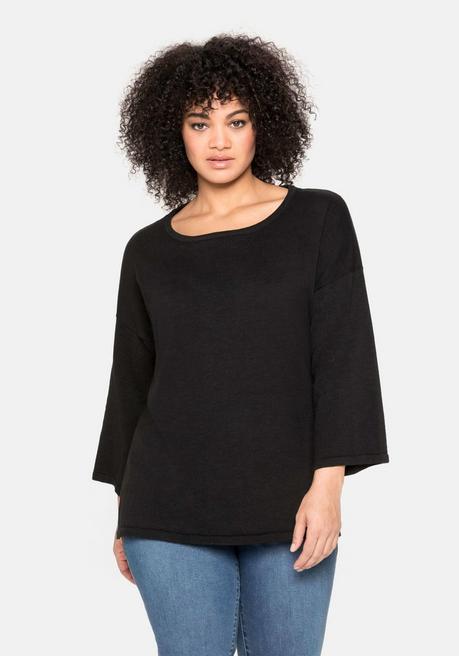 sheego Pullover mit 7/8-Trompetenärmeln, aus Flammgarn - schwarz sheego Blitzangebot