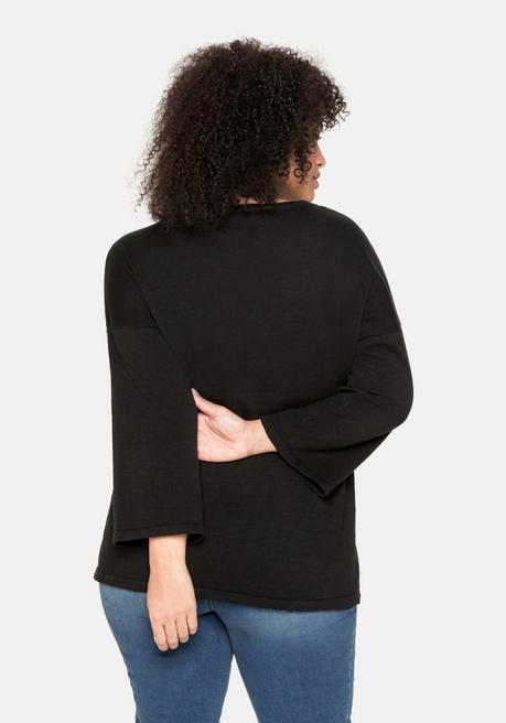 sheego Pullover mit 7/8-Trompetenärmeln, aus Flammgarn - schwarz sheego Blitzangebot