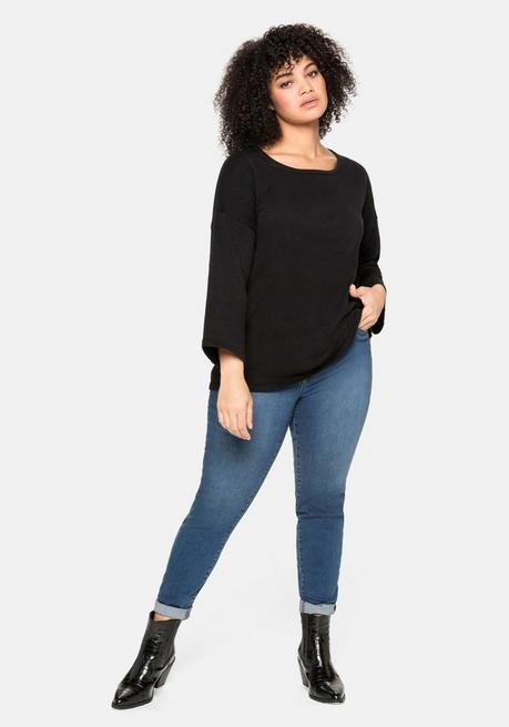 sheego Pullover mit 7/8-Trompetenärmeln, aus Flammgarn - schwarz sheego Blitzangebot