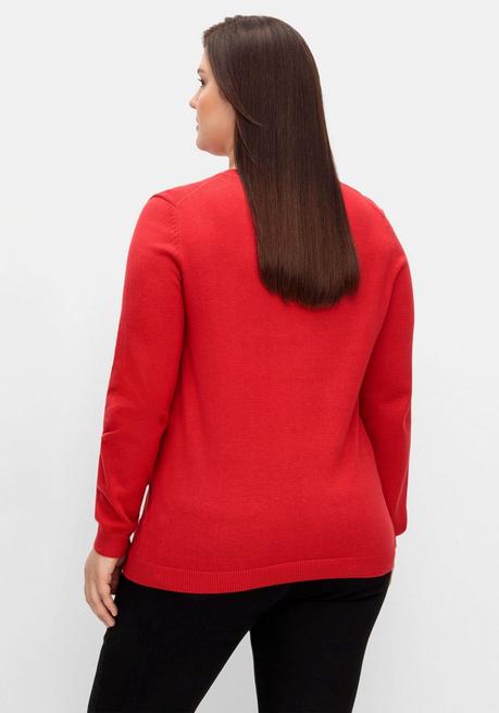 sheego Pullover aus Feinstrick mit V-Ausschnitt - mohnrot sheego Kauf eins, bekomm eins gratis