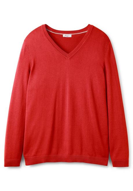 sheego Pullover aus Feinstrick mit V-Ausschnitt - mohnrot sheego Kauf eins, bekomm eins gratis