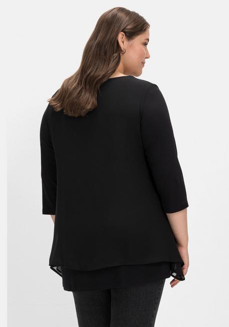 sheego Blusenshirt mit Chiffon, doppellagig - schwarz sheego Tägliche Deals