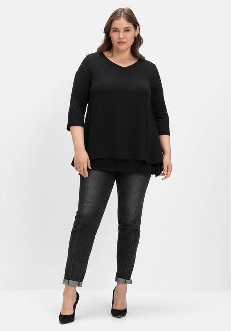 sheego Blusenshirt mit Chiffon, doppellagig - schwarz sheego Tägliche Deals