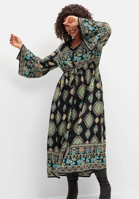 sheego by Joe Browns Maxikleid im Boho-Stil, mit Trompetenärmeln - schwarz gemustert sheego Riesige Ersparnisse