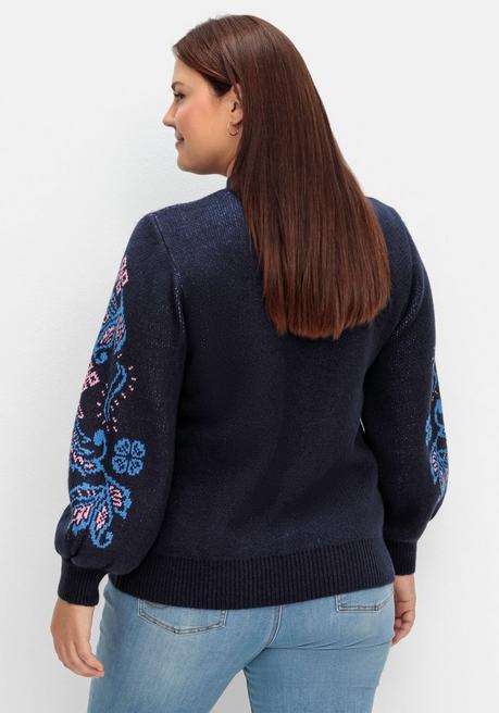 sheego by Joe Browns Pullover mit floralem Jacquardmuster - blau sheego Super Sparpreis