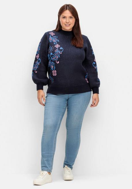 sheego by Joe Browns Pullover mit floralem Jacquardmuster - blau sheego Super Sparpreis