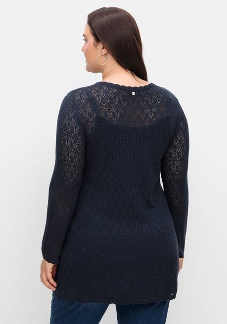 sheego Pullover aus Ajourstrick, in leichter A-Linie - nachtblau sheego JETZT KAUFEN