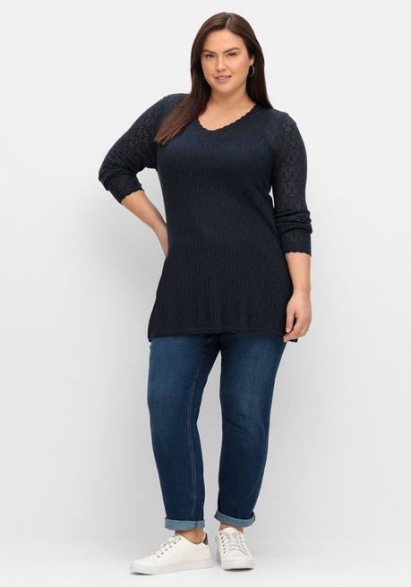 sheego Pullover aus Ajourstrick, in leichter A-Linie - nachtblau sheego JETZT KAUFEN