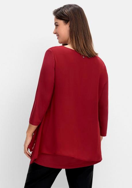 sheego Blusenshirt mit Chiffon, doppellagig - rubinrot sheego Letzter Tag